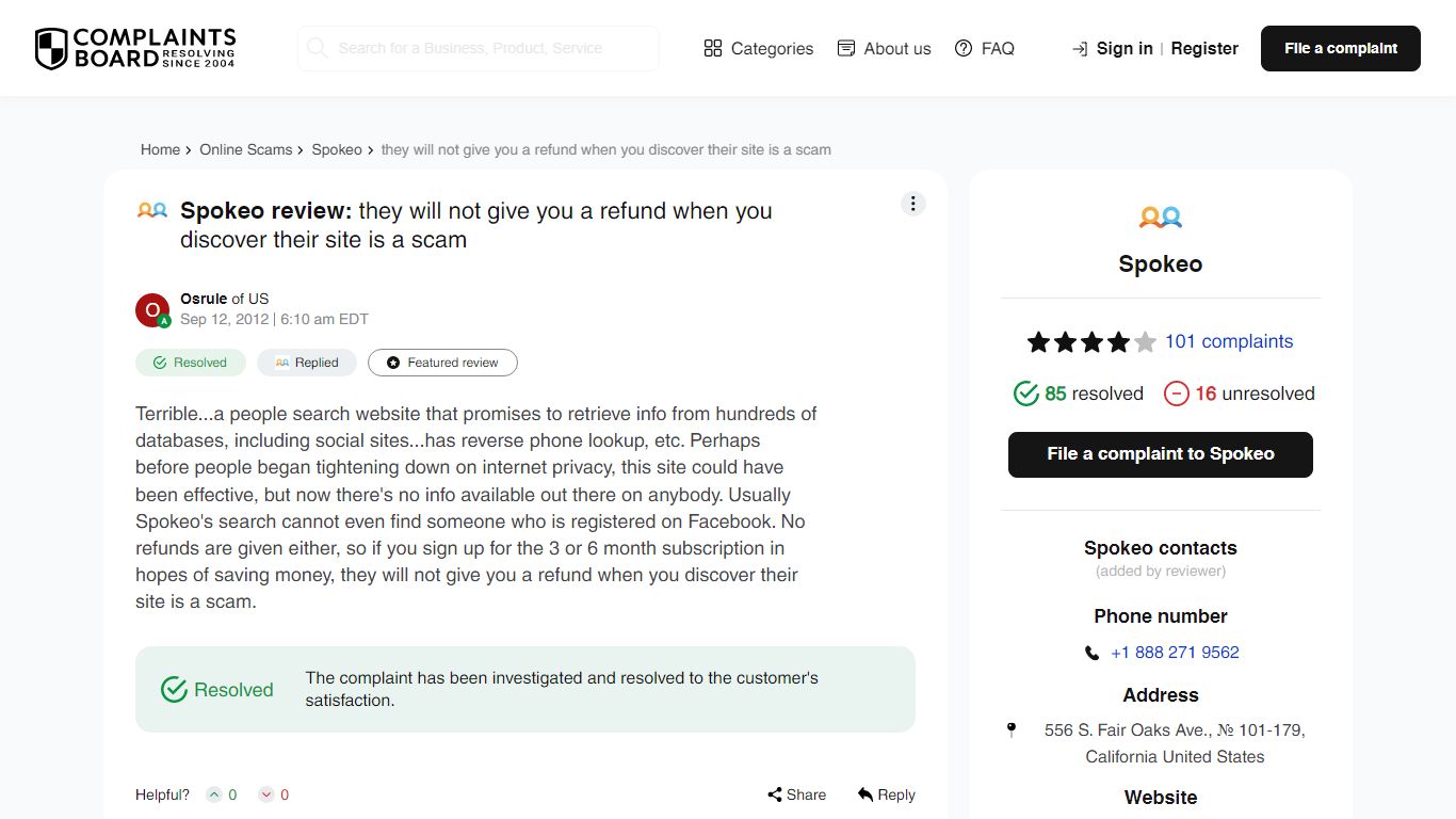 [Resolved] Spokeo Review: they will not give you a refund when you ...